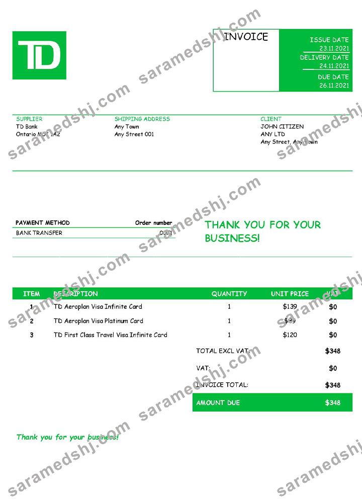 USA TD invoice